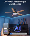Straight Premium 52 Inch Smart Rgbic Ceiling Fan With Totally Lit Dimmable Lights And App Control for AI-controlled lighting.