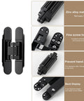 Image of 2-Pack Hidden Door Hinges For Cabinets With 180 Degree Swing, Heavy Duty 176 Lb Load Bearing, Zinc Alloy, showcasing design features.