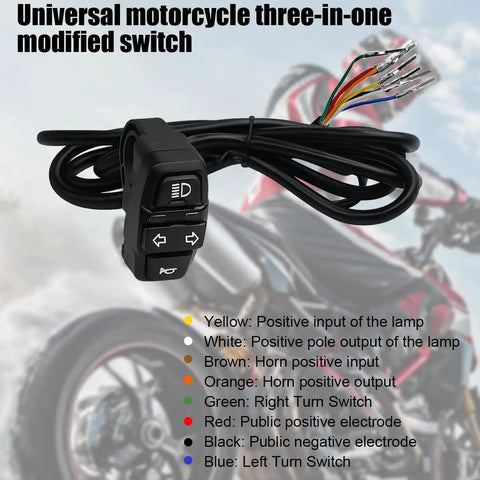 Three In One Motorcycle Handlebar Switch With Headlight Horn And Turn Signals Easy On Off Controller with wiring harness