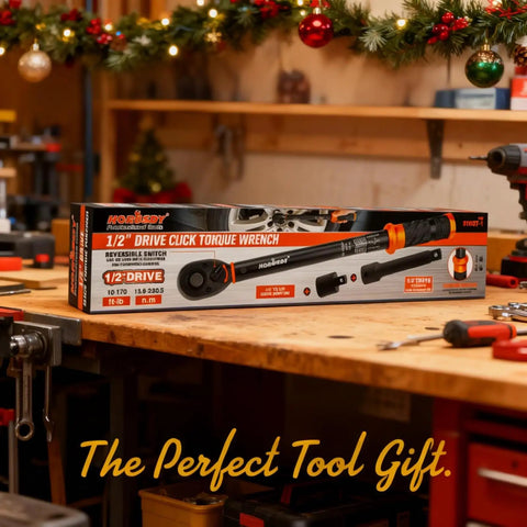 Half Inch Drive Click Torque Wrench Set With 10 To 170 Ft-Lb And 13.6 To 230.5 Nm Range on workshop table