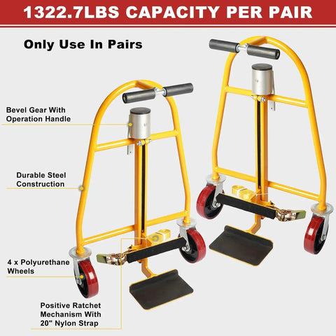 Heavy Duty Manual Furniture Mover Tool Set And Rugged Moving Dollies with 1322.7 lbs capacity, durable steel, and nylon strap.