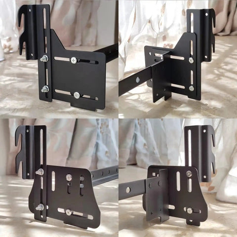 Heavy Duty Headboard Adapter Brackets And Bed Frame Hooks For Metal Beds, solid steel mounts with adjustable height for easy installation.