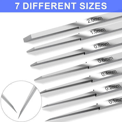 Model Scriber Tool For Resin And Gundam Carving With Seven Blades 0.1 0.2 0.4 0.6 0.8 1.0 2.0mm showing blade sizes