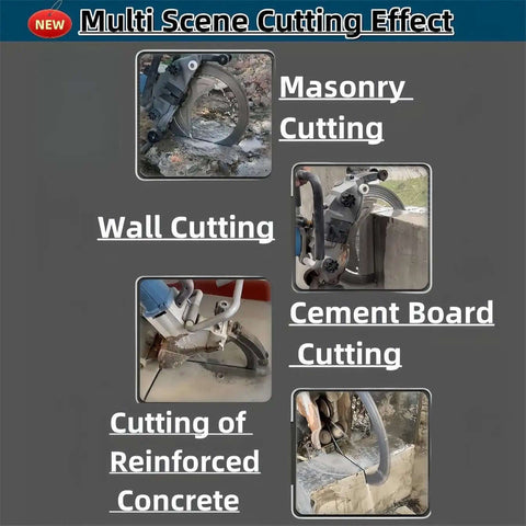 Straight Shooting 8800W Electric Concrete Saw And 270mm Circular Groove Chaser Rig for masonry, wall, and cement board cutting.