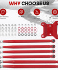 Rear Radius Rods for Maverick X3 64 Inch Body, Beefed-Up Steel With Heim Joints, Red Finish, Fits 2017-2021 X Turbo R, Turbo, MAX Turbo, MAX X DS Turbo Models, Upgraded Suspension Stability and Tire Clearance