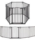3 In 1 Arched Decor Metal Superyard Play Yard For Toddlers With 6 Panel Playpen Or Baby Gate And Extra Wide Fence Enclosing Up To 10 Square Feet 30 Inches Tall In Matte Bronze shown as hexagon and straight configurations