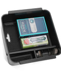 Close-up of Mitsubishi Outlander Center Console Organizer Armrest Tray Insert 2022 2023 2024 2025, showing compartments with items