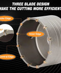 Top Tier 9 Piece Concrete Hole Saw Bit Kit Featuring Five Versatile Sizes Including 30mm And 100mm Plus Shanks And Pilot Bits For Heavy Duty Masonry And Brick Drilling Jobs That Seriously Rock. Three-blade concrete hole saw, 135° carbide edge