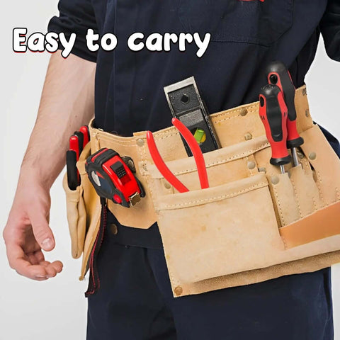 Person wearing tool belt with Pro-Grade 7-Inch Sheet Metal Hand Seamer Pliers for edge seaming and bending, tools shown.