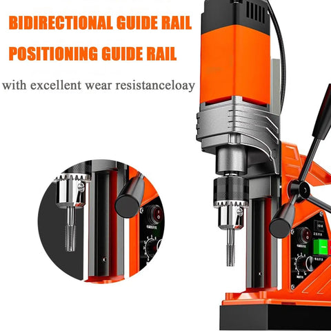 Heavy-Duty Magnetic Drill Press With 1380W Copper Motor And 16mm Boring Capacity showcasing bidirectional guide rail and wear resistance.