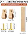 24 Pieces PVC Leather Drawer Pulls For Cabinets And Furniture - Handmade Light Brown Leather Cabinet Knobs Handles With Brass Screws, Durable Soft PVC Door Pulls For Dresser Drawers Wardrobe Cabinets with dimensions shown