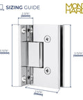 Heavy Duty Glass Shower Door Hinge With Full Back Plate Polished Chrome Finish For Half Inch Tempered Glass Frameless Doors sizing guide with measurements.