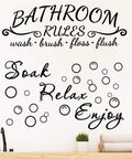 Two Pack Bathroom Wall Decals Peel And Stick Vinyl Quotes Soak Relax Enjoy Toilet Rules Decor For Home Shower And Laundry Rooms Black Wall Stickers Easy To Apply displayed on wall