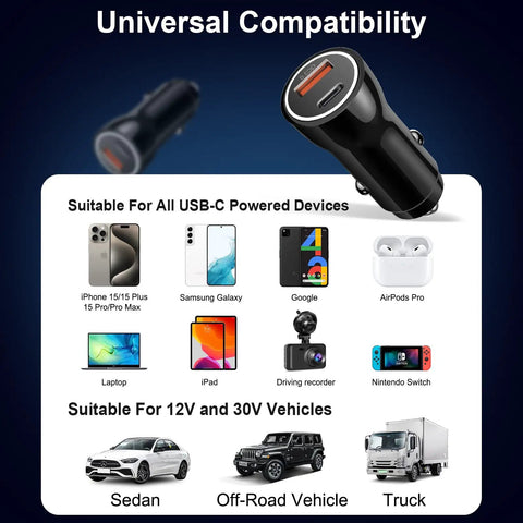 Boss 43W USB C Car Charger With Three Point Three Ft Type C To C Cable MFi Certified and compatible devices image
