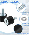 Close-up of M6 Heavy Duty Rubber Mounts 4 Pack Durable Rubber Cylindrical Anti Vibration Isolators with lock nuts and shock absorbers