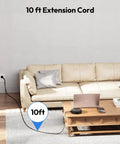 Dope Ten Foot Extension Cord Power Strip With USB Ports Flat Plug shown in home living room scene