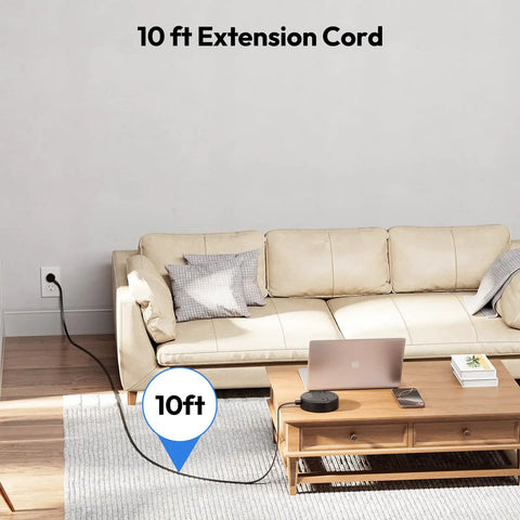 Dope Ten Foot Extension Cord Power Strip With USB Ports Flat Plug shown in home living room scene