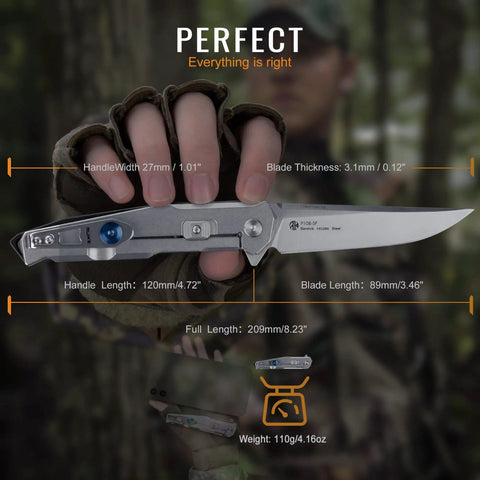 Hard Hitting Tactical Folding Pocket Knife For Men With 14C28N Stainless Steel Blade against a forest background