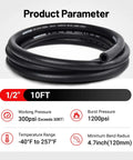 Half Inch Fuel Hose Line Kit With 8AN Push Lock Fittings NBR SAE 30R7 Ten Feet High Pressure 300 PSI Working Burst 1200 PSI