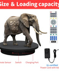 Foxvee Heavy Duty Motorized Turntable 23.6 Inch displaying an elephant model with remote control, showcasing 500 lbs capacity.