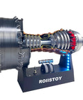 Jet Engine Model TR900 Turbofan Kit for Aviation Nerds, realistic aircraft engine replica on stand, side view.