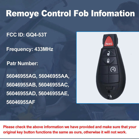 RAM DIY Key Fob Replacement For 2013 2014 2015 2016 2017 1500 2500 3500 Keyless Entry Remote With Interchangeable 3 And 4 Button FCC ID GQ4 53T