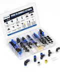 Push To Connect Fittings Kit For Air Tubes One Quarter Inch Three Eighths Inch One Half Inch 66 Piece Copper And Plastic Set