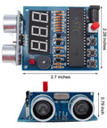 Hands-On Soldering Practice Kit With HC-SR04 Ultrasonic Sensor Module, Ranging Alarm, Buzzer, And STC89C25 Microcontroller shown.