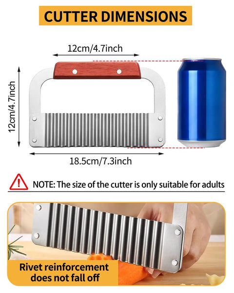 Heavy Duty Crinkle Cutter For Potatoes And Veggies Stainless Steel With Wooden Handle Rust Resistant wavy knife dimensions and soda can