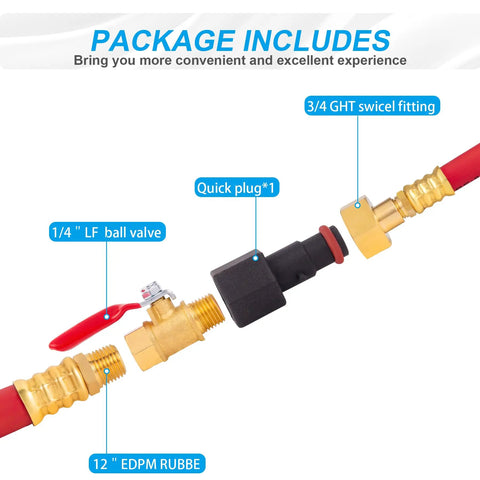 Flush Hose Fitting Kit For PWC WaveRunner And Jet Boat With Brass Hose EPDM Rubber Ball Valve components labeled