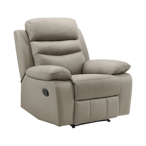 41 Inch Wide Manual Recliner Chair With Top Grain Leather Match, Latte Color, Home Theater Seating with Pillow Armrests