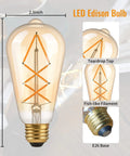 Vintage Edison LED Bulbs 60W Equivalent E26 Base 2700K Soft White Dimmable Amber Glass ST64 For Cozy Dining Room Vibe Six Pack
