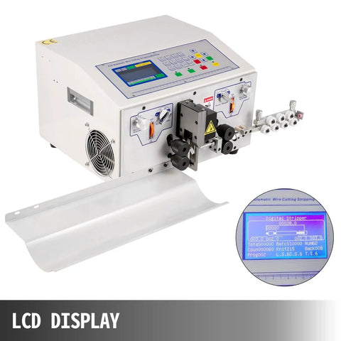 Uhrlghs Automatic Wire Stripping Machine Heavy Duty Aluminum Alloy Peeling Cutter For Cable 0.1 To 8mm SWT508 E SD showing LCD display and controls.