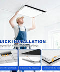 12 Pack 2x2 LED Flat Panel Light Kit With 6000LM For Drop Ceiling Installations, installation process shown