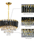 Modern Crystal Chandelier in Black and Gold 16 Inch 3 Tier Round Pendant Light with K9 Crystals and adjustable chain