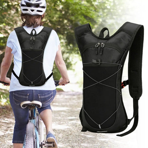 Cyclist using Hydration Backpack With Nylon Reservoir And Reflective Strips, Lightweight, Weatherproof Nylon Pack for adventures