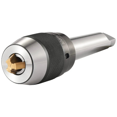 Heavy Duty APU16 MT4 Shank Drill Chuck with beefy titanium jaws, keyless self-tightening, 1/32 to 5/8 inch capacity, MT4 integrated shank