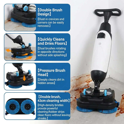 Lightweight Pro Grade Commercial Floor Scrubber With 360 Degree Rotating Head And Dual Brush System 240 RPM Coverage