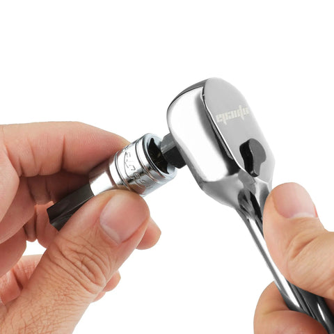 Hand using 63-Piece Torx Bit Socket And External Torx Socket Set Beefed-Up With Standard Torx T, drive adapter visible in use.
