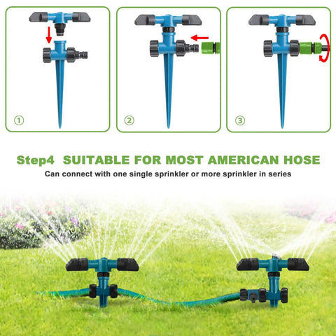 No Fuss Automatic Lawn Sprinkler System With 3 Adjustable Swivel Arms And 12 Nozzles 360 Degree Rotating Coverage setup instructions