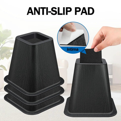 Six Pack 6 Inch Heavy Duty Bed Riser Set With Non Slip Base showing anti-slip pad insertion