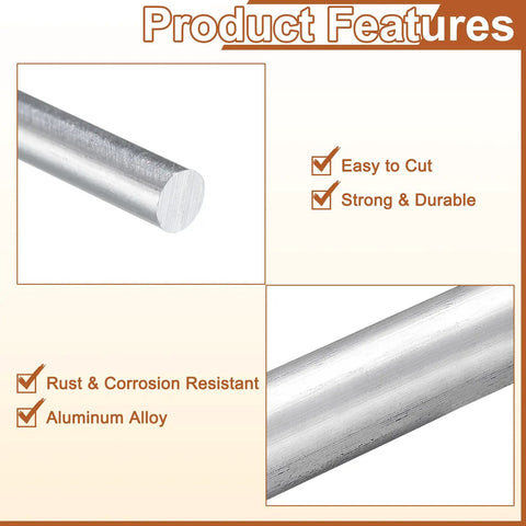 Ten Round Aluminum Rods Two Millimeters In Diameter And Twelve Inches Long 6063 Aluminum Bar Stock For Lathe Projects Industry Construction And DIY Crafts Durable Corrosion Resistant Shop Grade, close-up