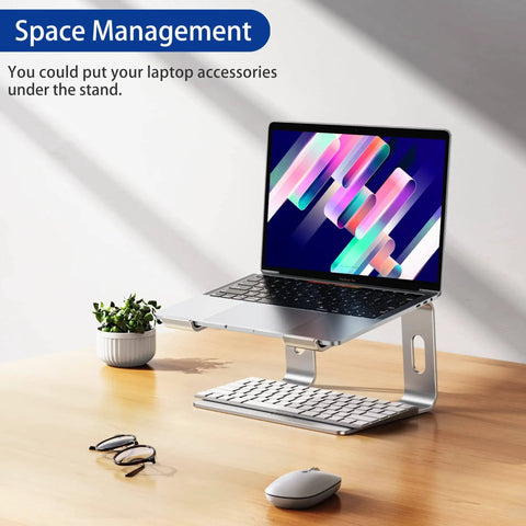 Aluminum Laptop Stand With 6 Inch Elevation, Ergonomic Detachable Notebook Riser, for 10 to 15.6 Inch Laptops, Slim Silver
