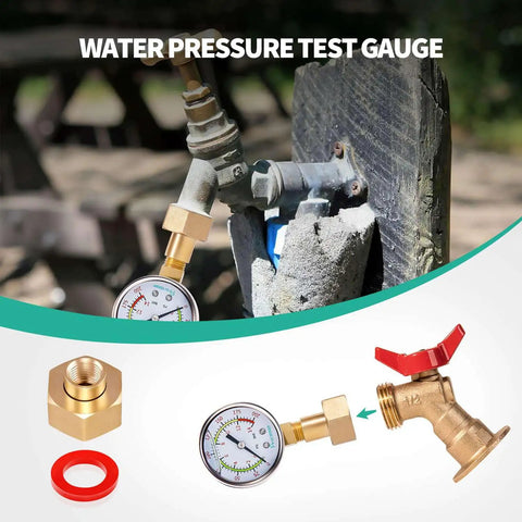 Brass Hex Swivel Garden Hose Connector Adapter Two Pack One Quarter Inch NPT To Three Quarter Inch Female Garden Hose Thread Lead Free Fitting with pressure gauge
