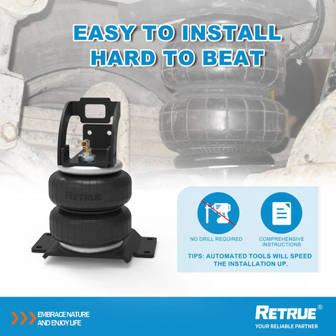 Retrue rear air bag suspension kit for Toyota Tacoma Prerunner 2WD; two black airbags with mounting bracket.