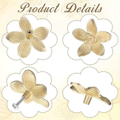 Brushed Gold Flower Cabinet Knobs Set Of 8 With 19mm 25mm And 38mm Screws 2.4 Inch Dope Gold Hardware For Cabinets And Drawers