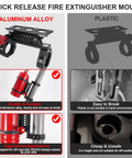 Quick Release Fire Extinguisher Mount Bracket for Offroad Jeeps and UTVs, aluminum alloy, side view comparison with plastic