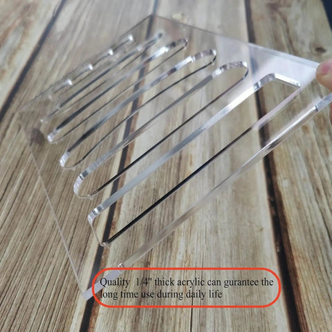 Six In One Charcuterie Board Handle Template Acrylic Router Guide for Carving Out Smooth Corner Grips on Cutting Boards and Serving Trays, clear 1/4 inch thick acrylic.