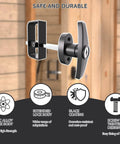 Built Like A Tank Outdoor Slide Bolt Latch, 5.5 Inch Shed Door Lock Set, Black coated zinc alloy with extended lock body.