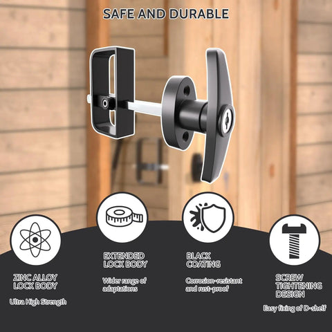 Built Like A Tank Outdoor Slide Bolt Latch, 5.5 Inch Shed Door Lock Set, Black coated zinc alloy with extended lock body.
